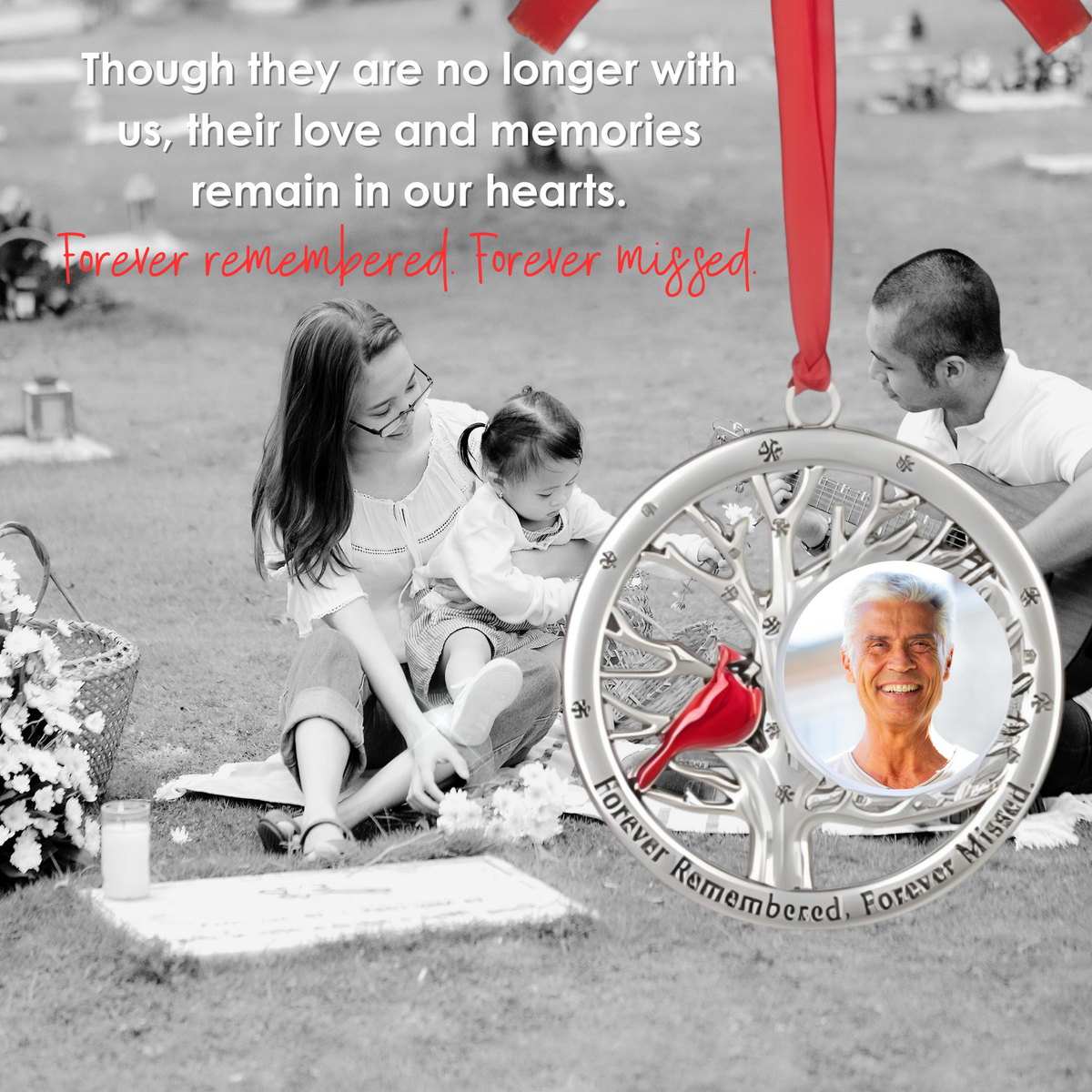 Cardinal Photo Frame Ornament - Forever Remembered