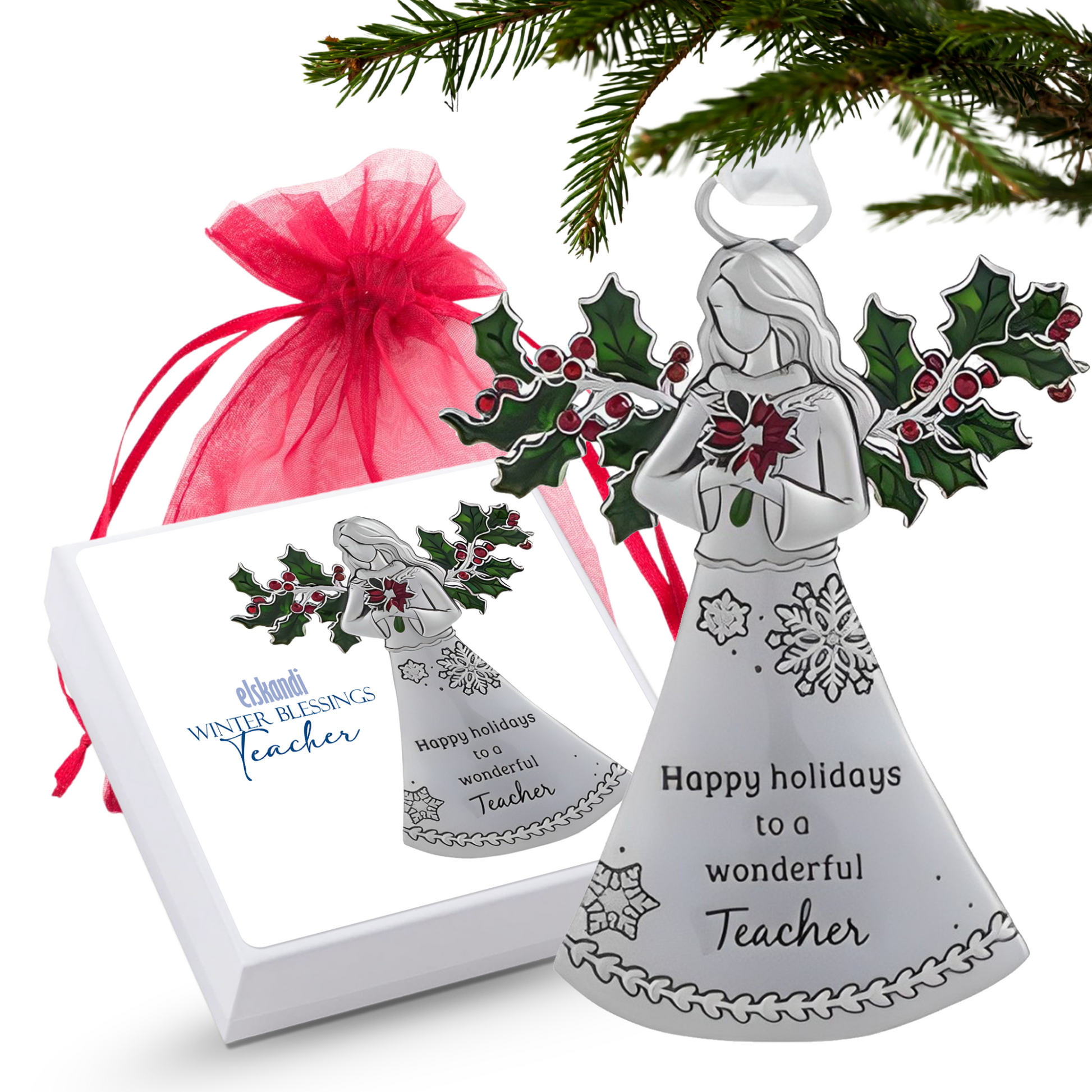 Teacher Angel Ornament - Happy Holidays