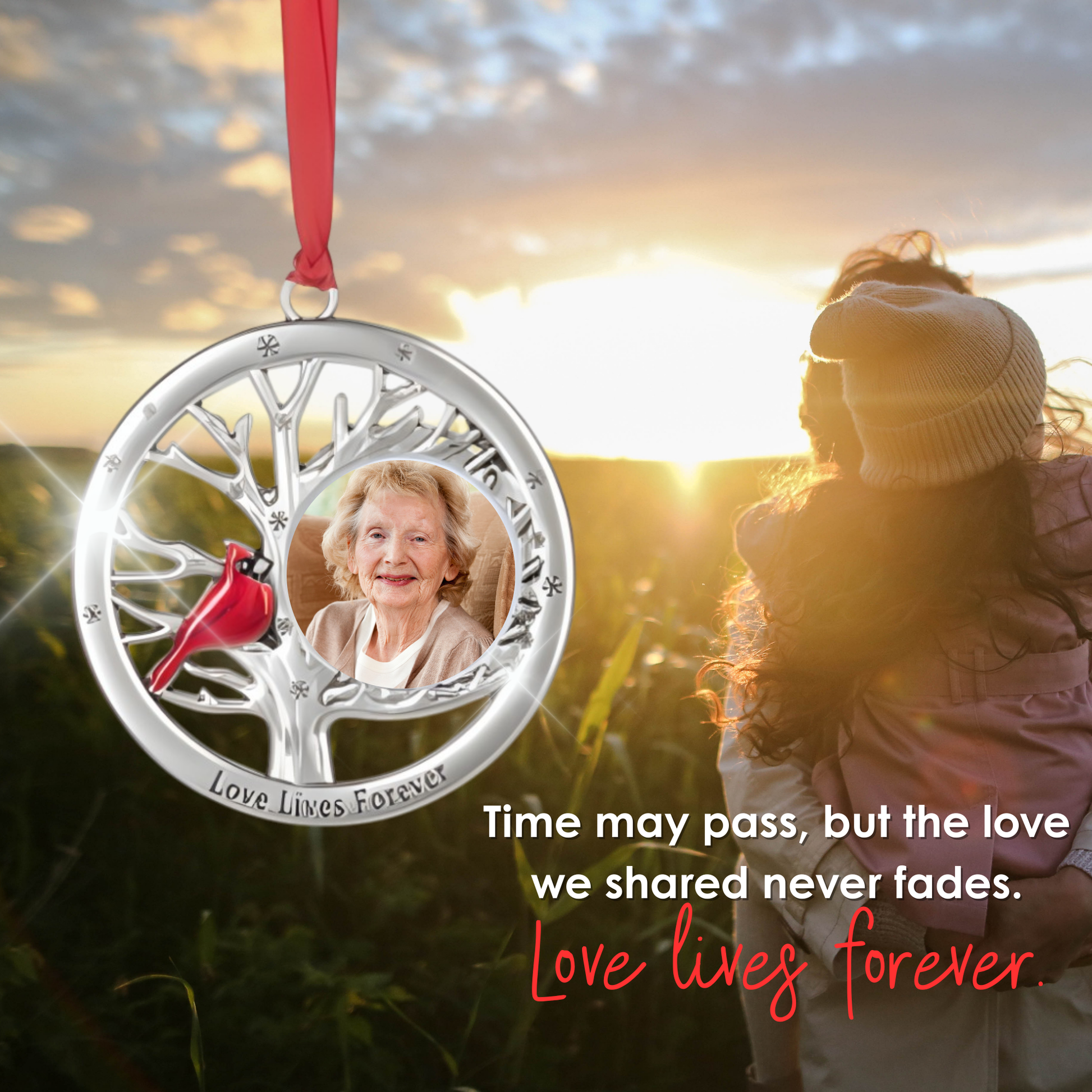 Cardinal Photo Frame Ornament - Love Lives Forever