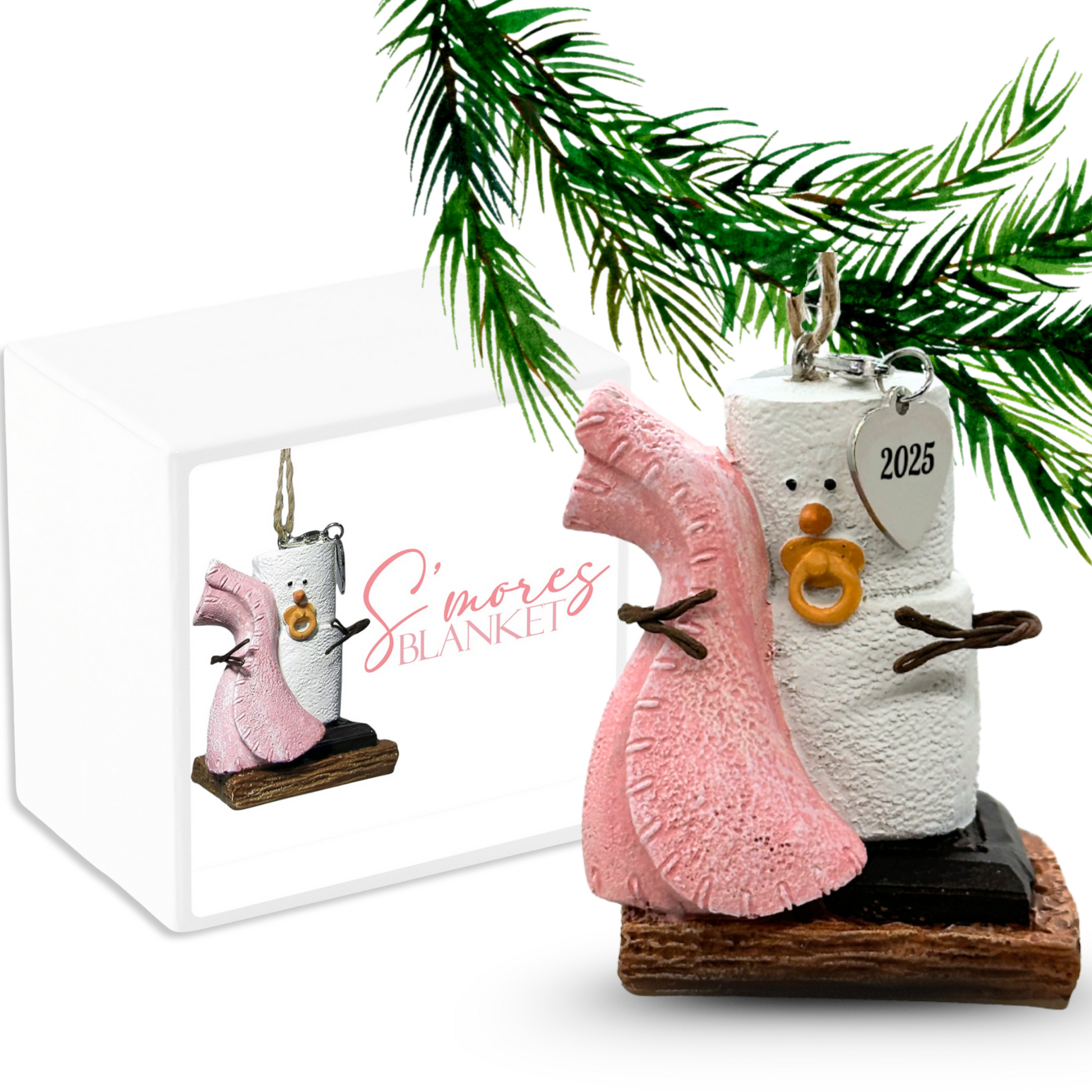 2025 S'mores Ornament - Baby Girl Pink Blanket