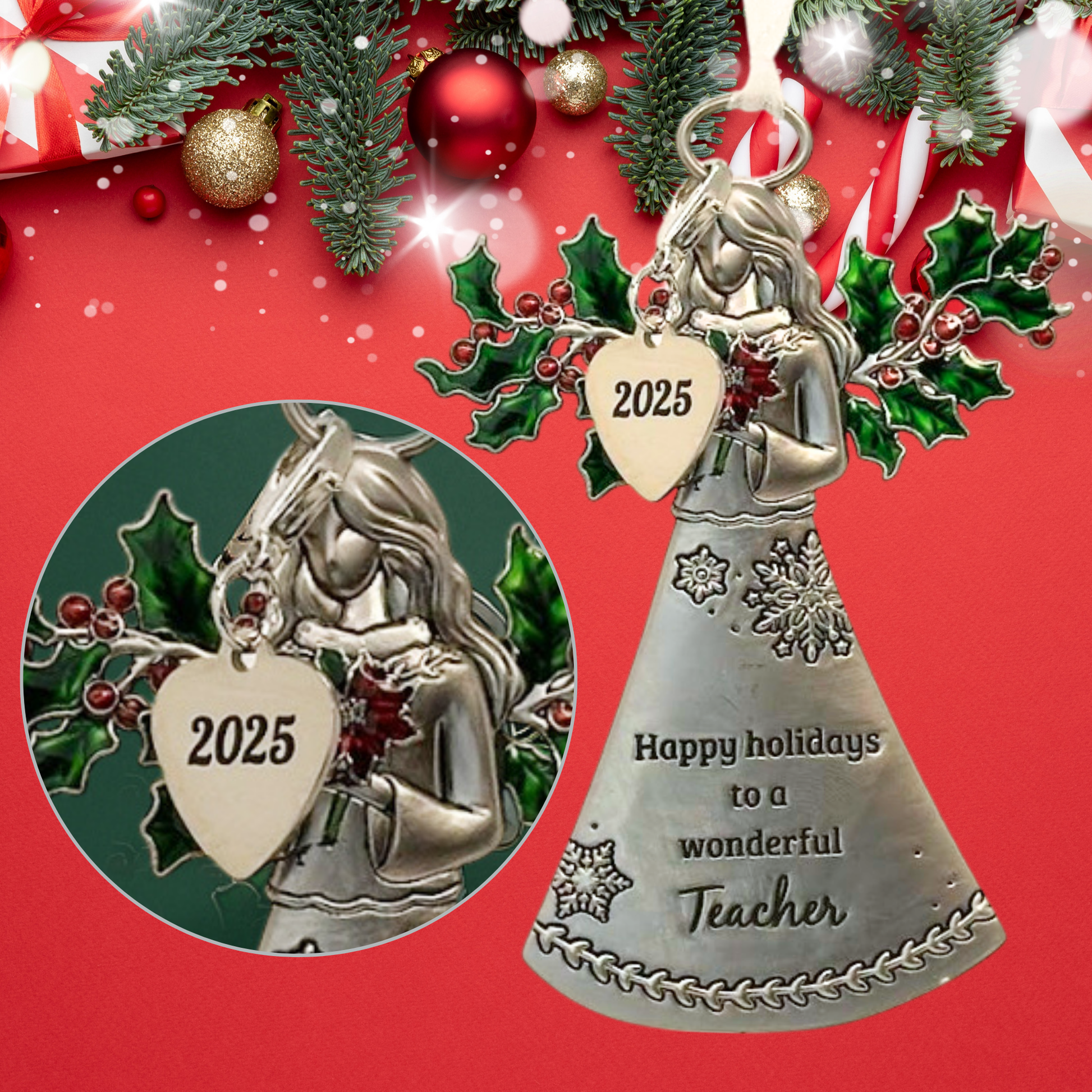 2025 Teacher Angel Ornament - Happy Holidays