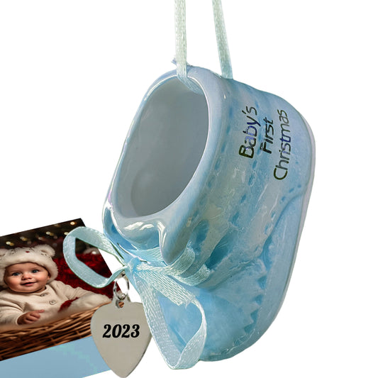 Baby Boy's First Christmas Blue Baby Shoe Ornament