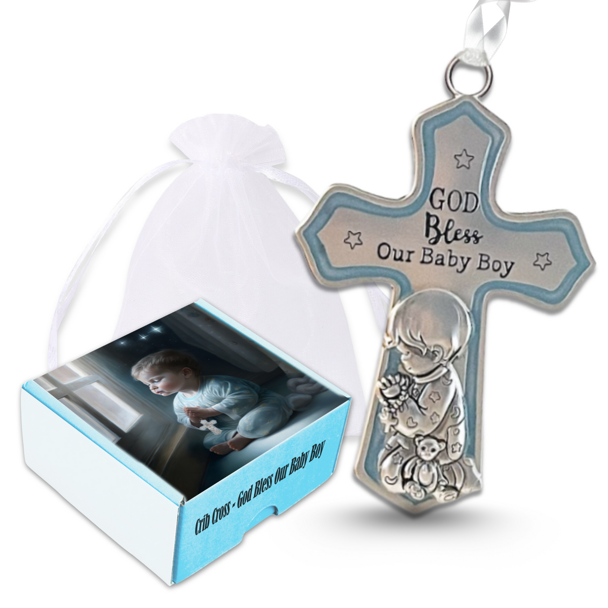 Crib Cross - Baby Boy "God Bless" Set