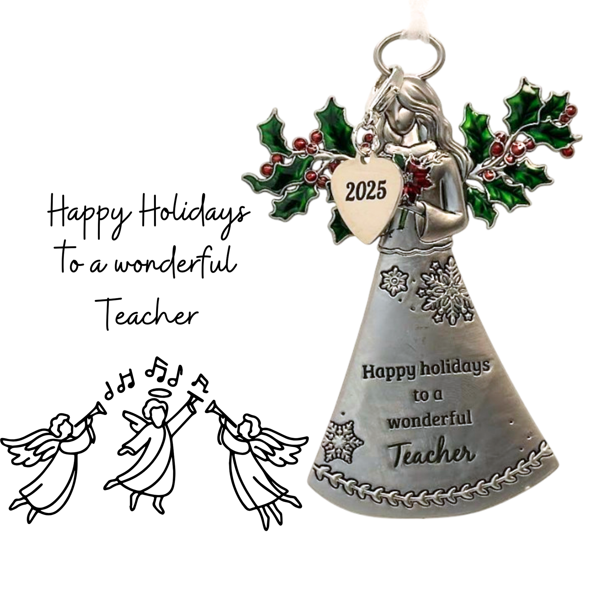 2025 Teacher Angel Ornament - Happy Holidays