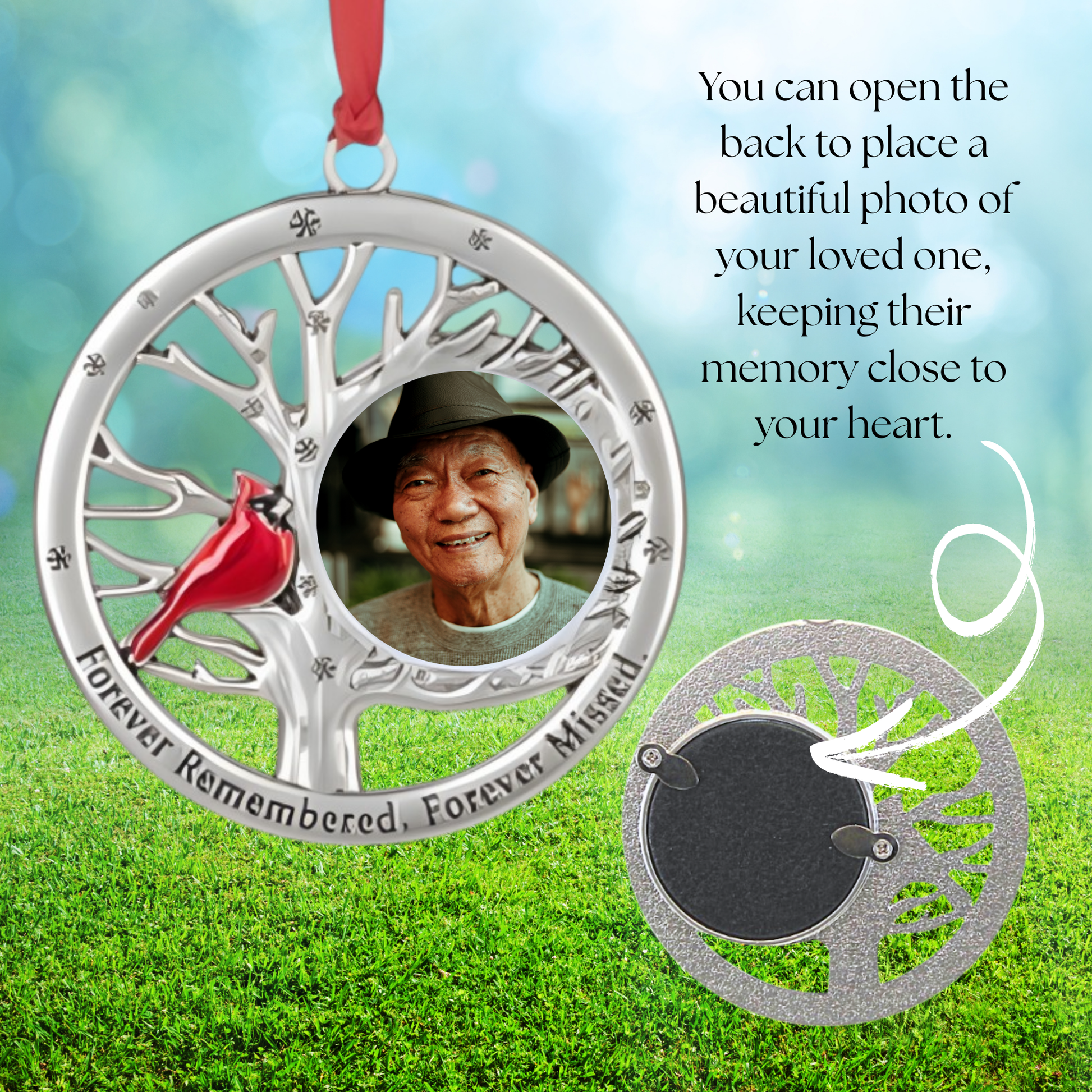 Cardinal Photo Frame Ornament - Forever Remembered