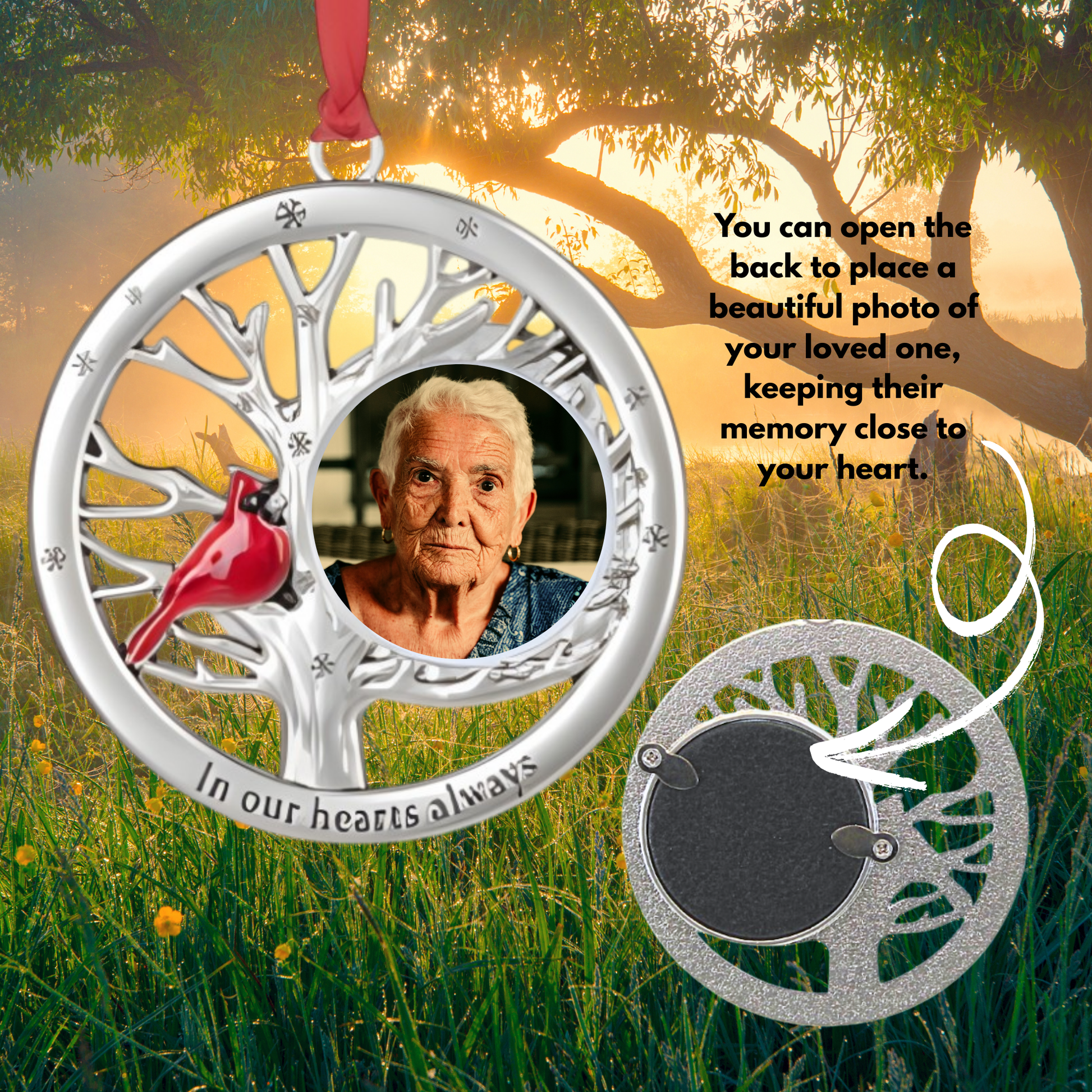 Cardinal Photo Frame Ornament - In Our Hearts Always