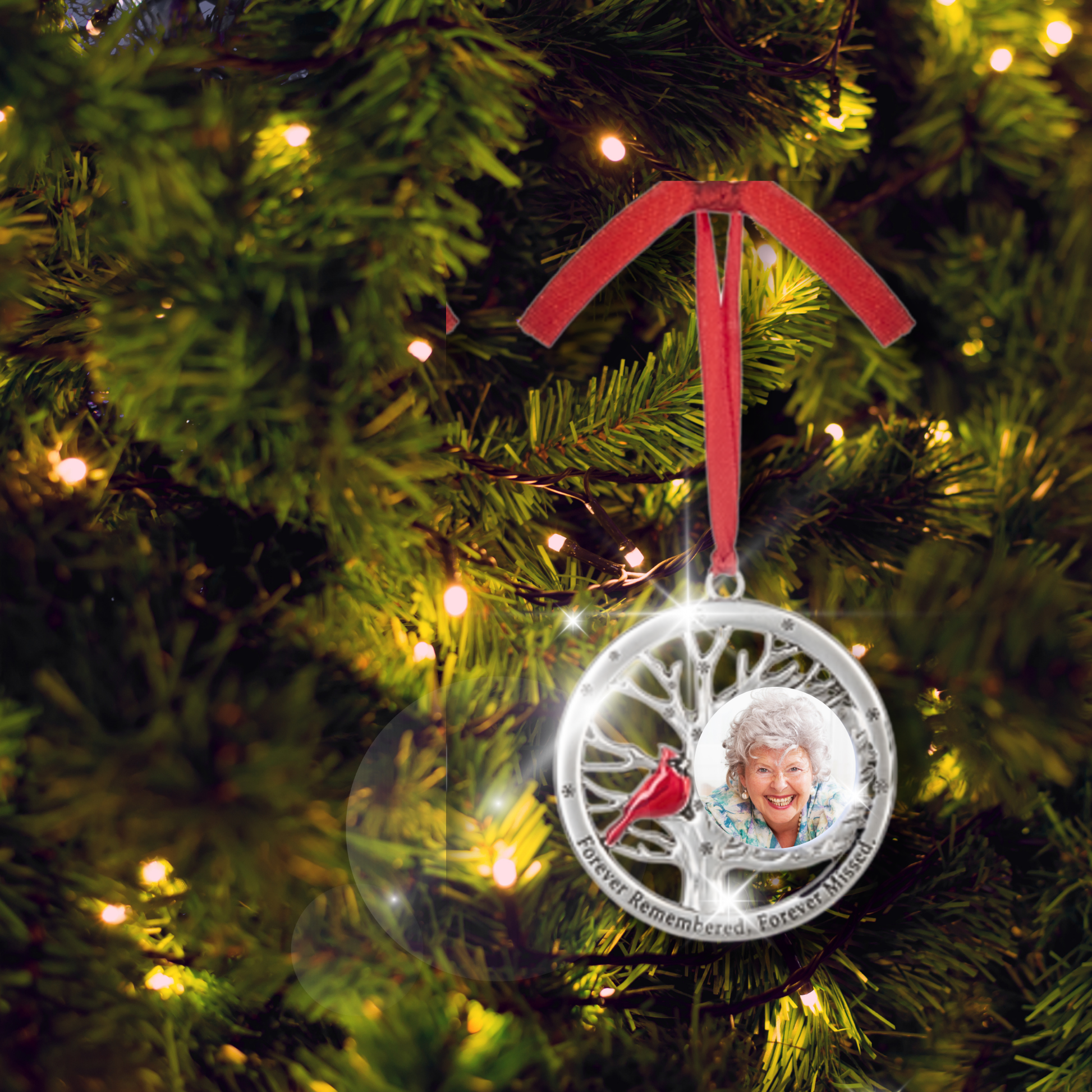 Cardinal Photo Frame Ornament - Forever Remembered