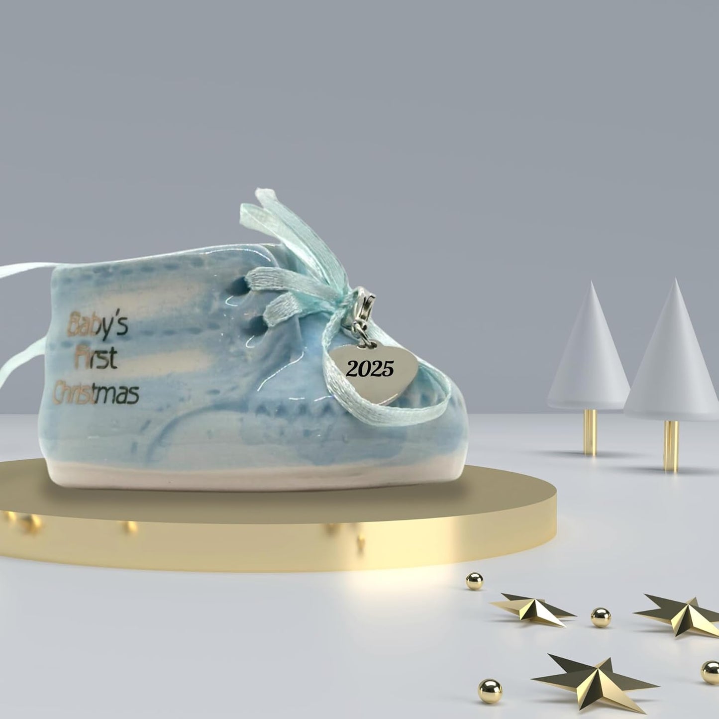 Baby Boy's First Christmas Blue Baby Shoe Ornament