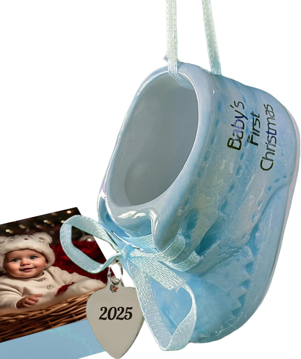 Baby Boy's First Christmas Blue Baby Shoe Ornament