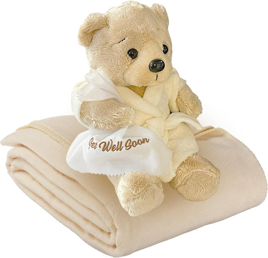 Get Well Soon Teddy Bear with Snuggly Blanket