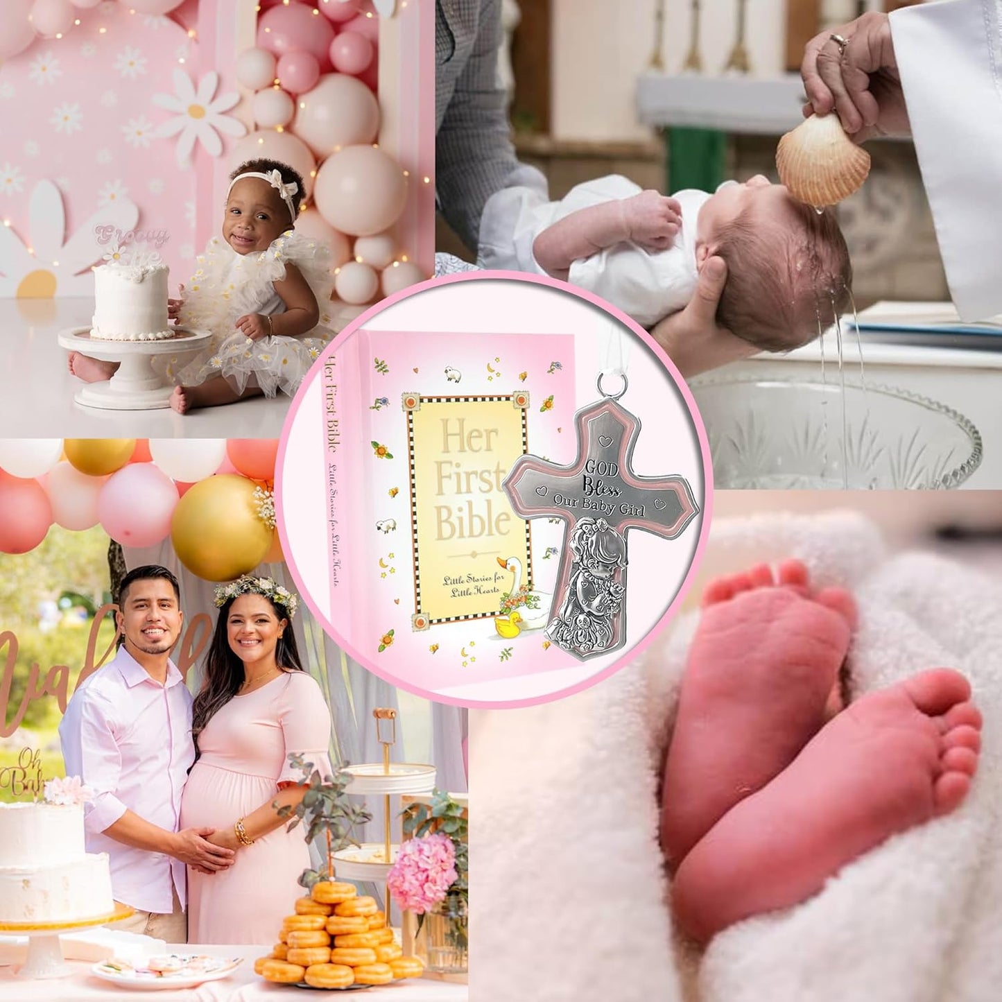 Baby Girl First Bible and Catholic Baptism Guardian Angel Crib Cross Set