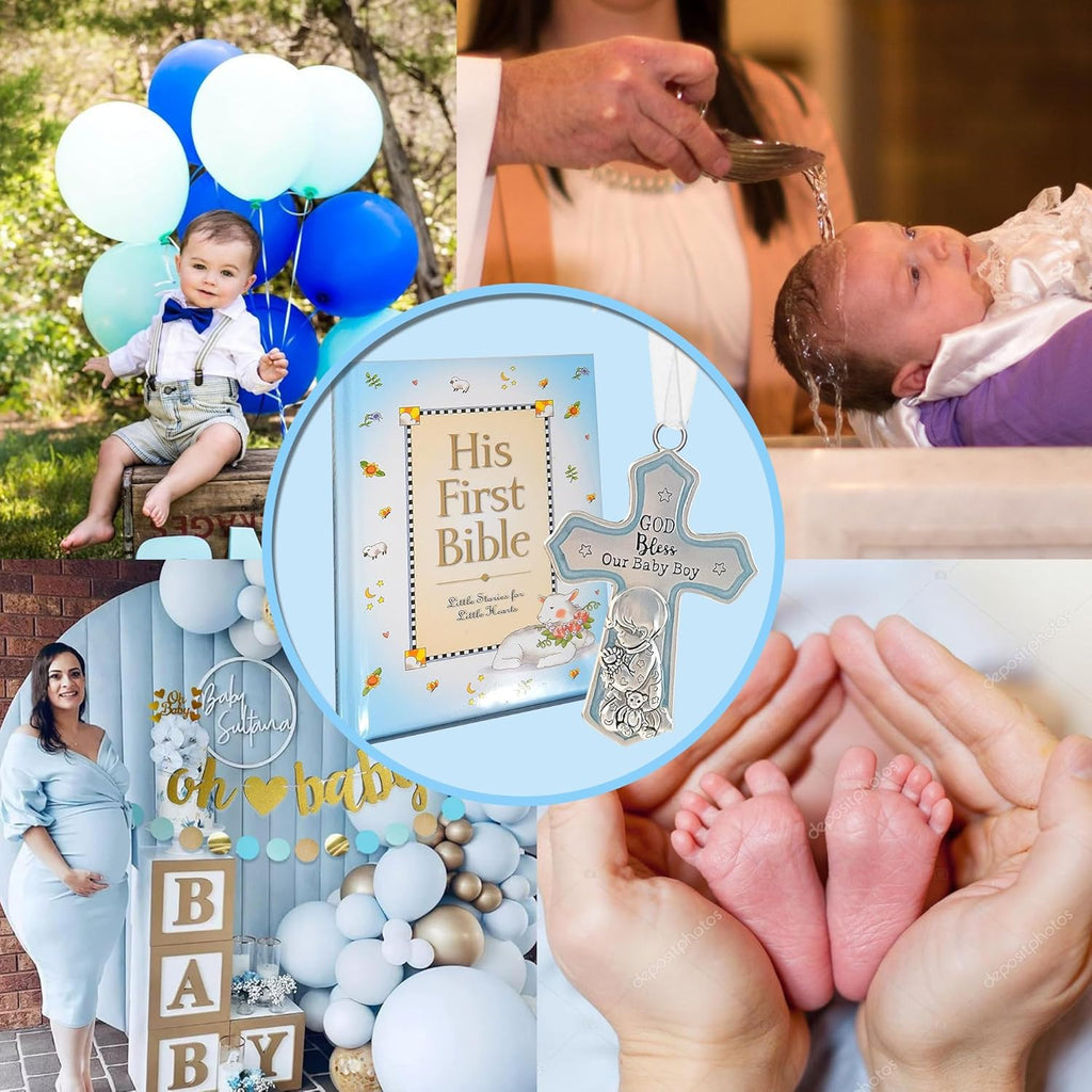 Baby Boy Ornament - First Bible & Baptism Set