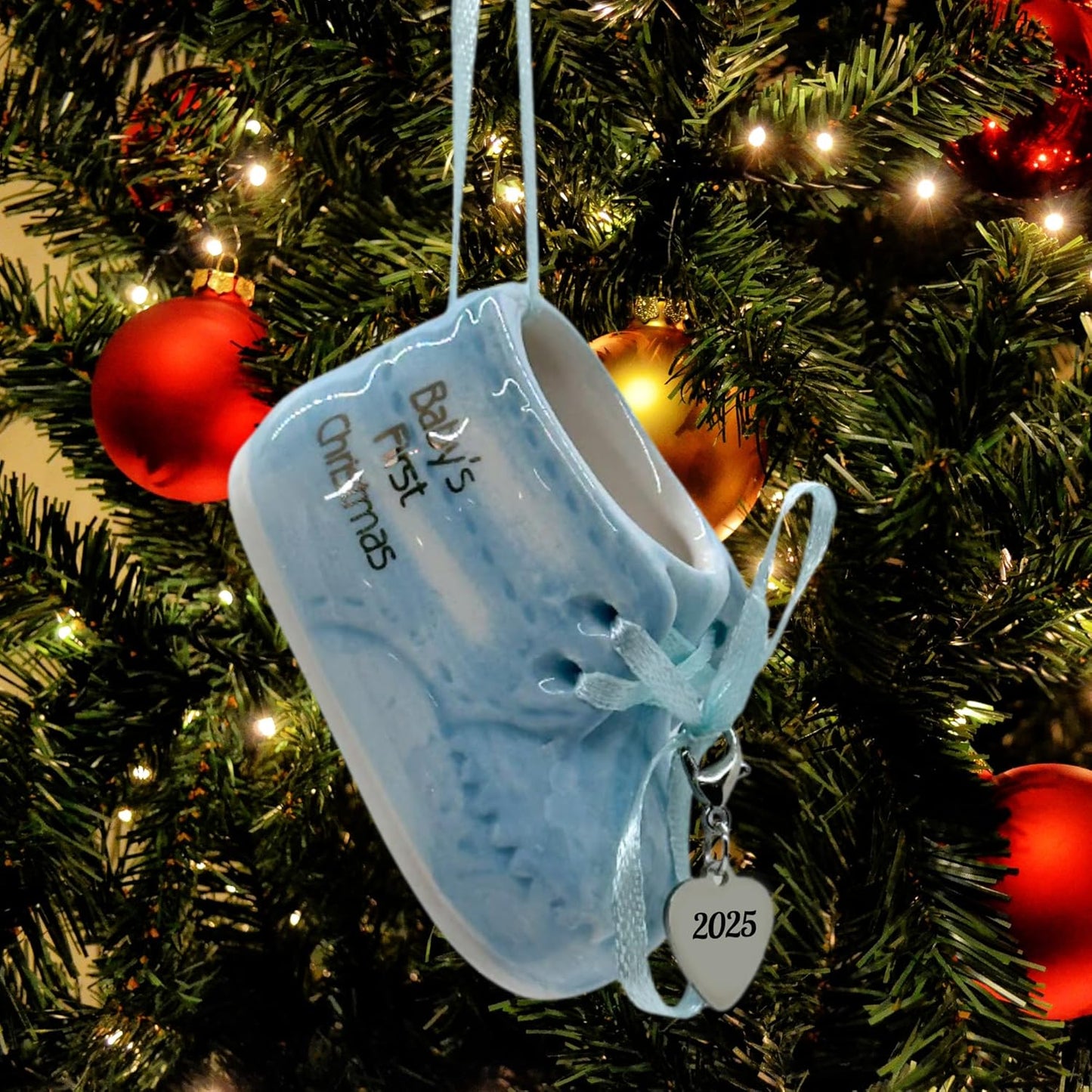 Baby Boy's First Christmas Blue Baby Shoe Ornament