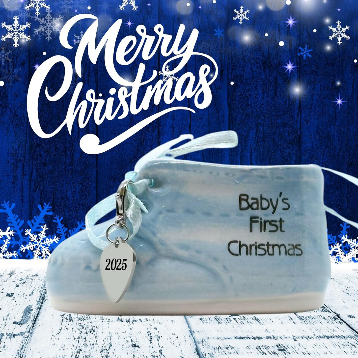 Baby Boy's First Christmas Blue Baby Shoe Ornament