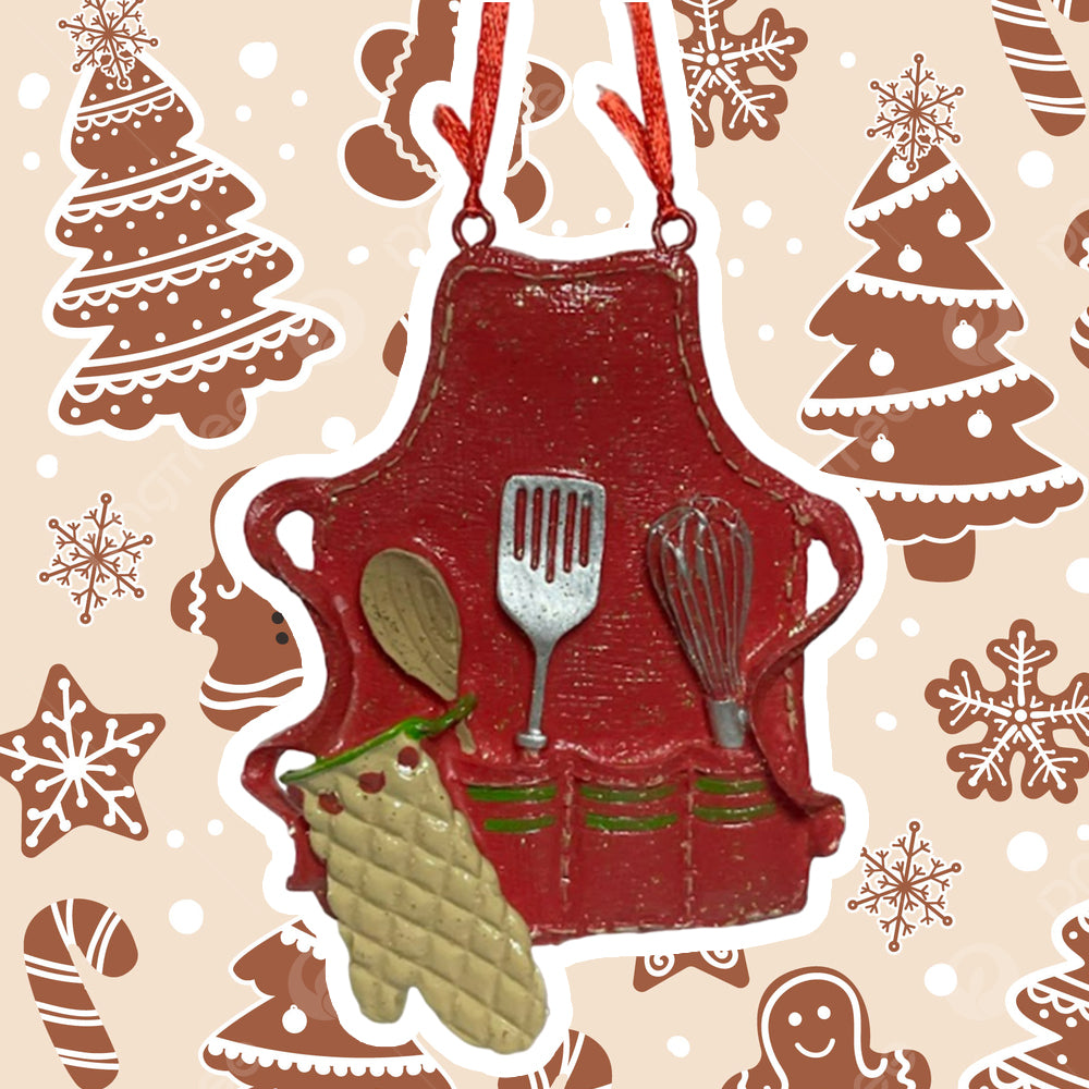 Pastry Chef Bakers Apron Ornament , Red, Medium