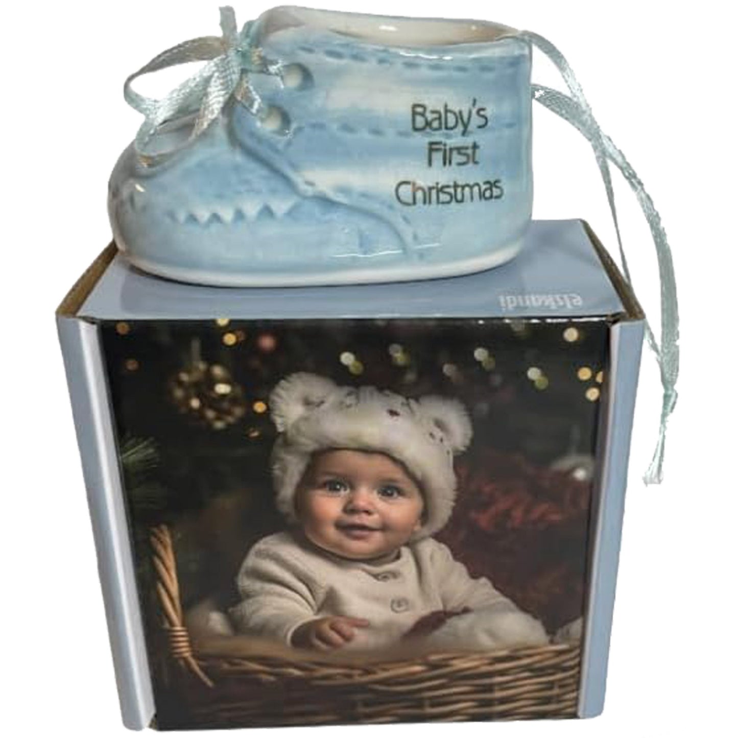 Baby Boy's First Christmas Blue Baby Shoe Ornament