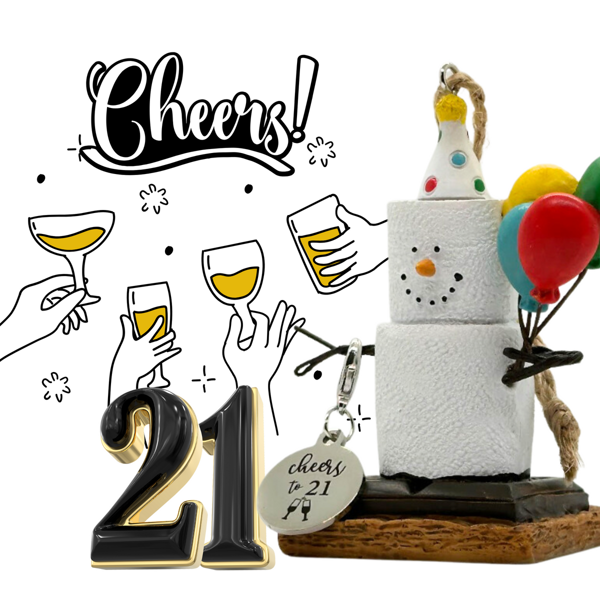 Cheers to 21 S'mores Ornament - Happy Birthday