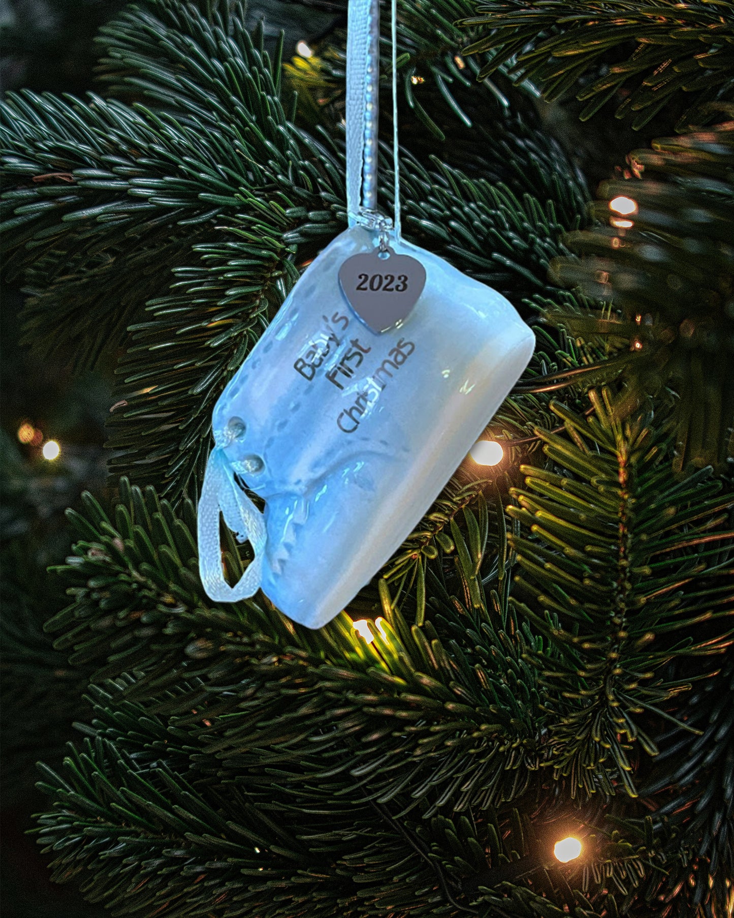 Baby Boy's First Christmas Blue Baby Shoe Ornament