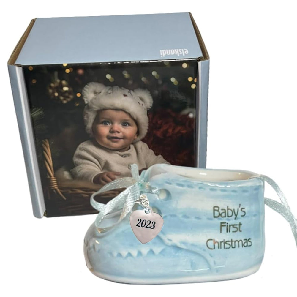 Baby Boy's First Christmas Blue Baby Shoe Ornament