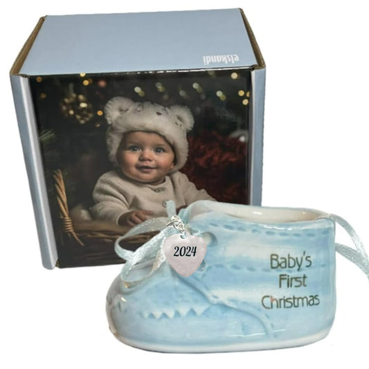 Baby Boy's First Christmas Blue Baby Shoe Ornament