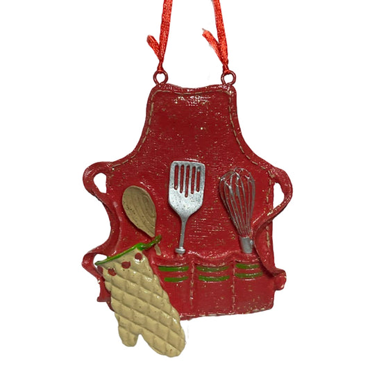 Pastry Chef Bakers Apron Ornament , Red, Medium