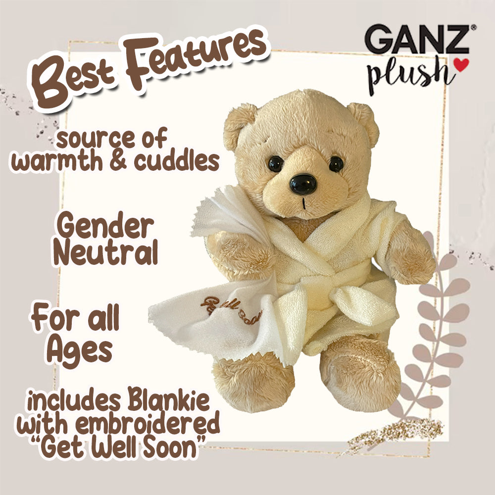 Elskandi Plush Pals Get Well Soon Teddy Bear in a Cream Robe