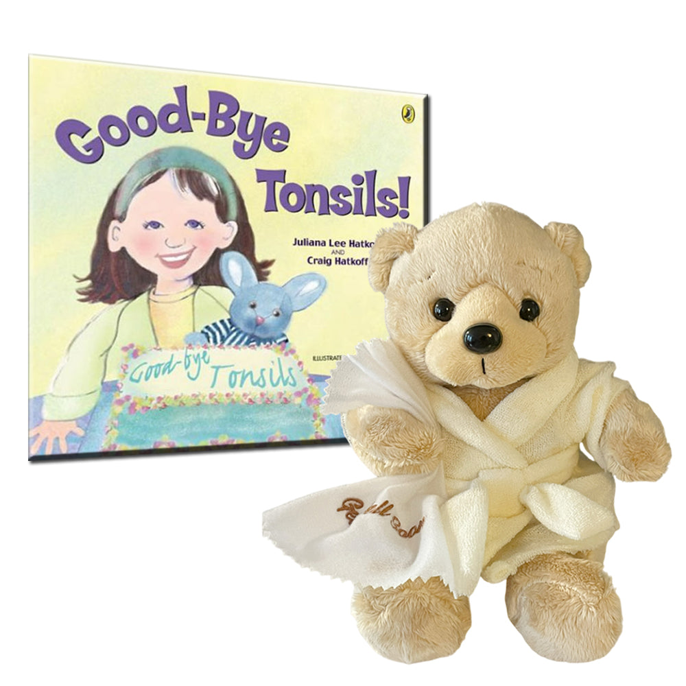 Elskandi Plush Pals Get Well Soon White Robe Bear with Goodbye Tonsils!