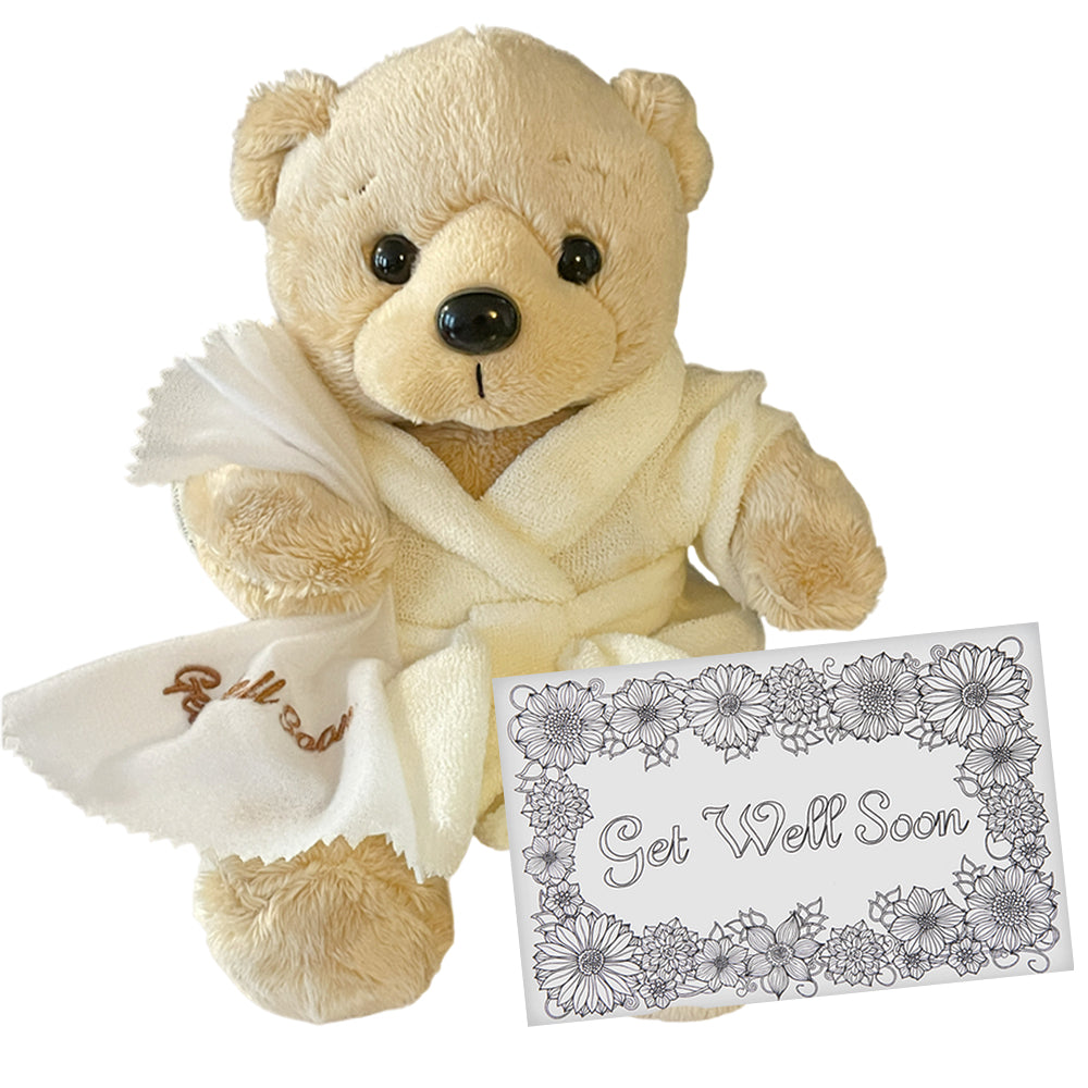 Elskandi Plush Pals Get Well Soon Teddy Bear in a Cream Robe