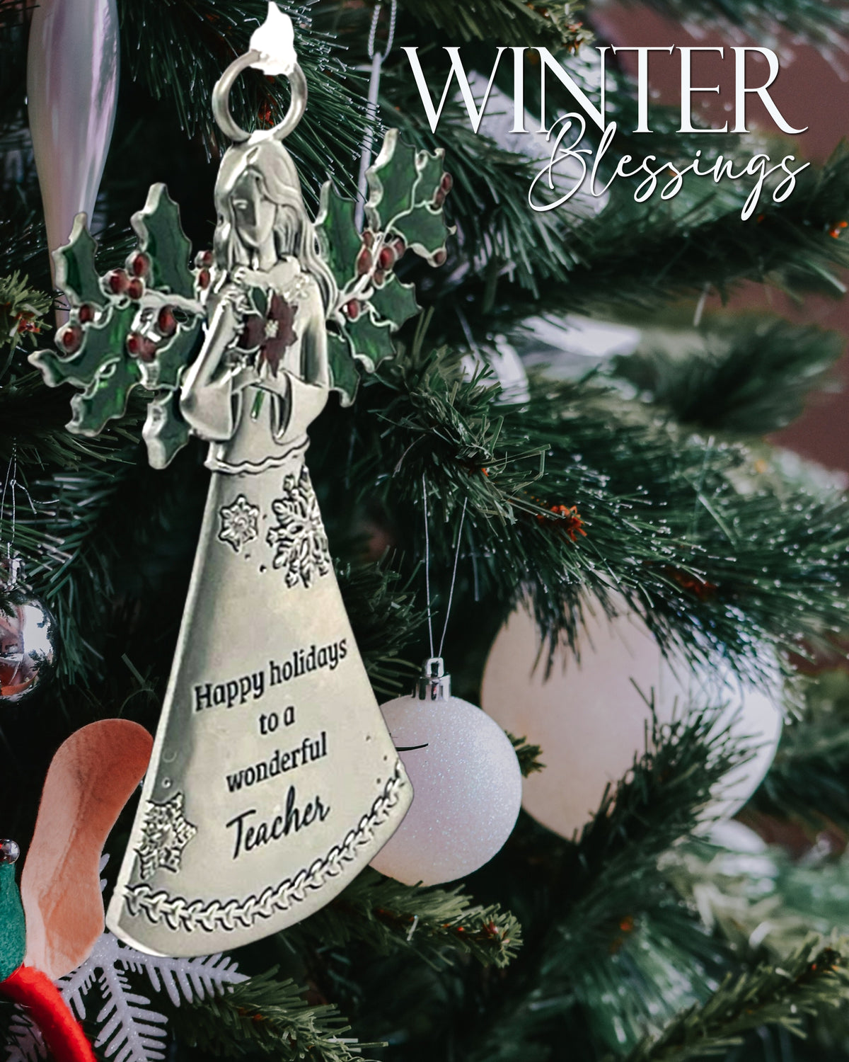 Teacher Angel Ornament - Happy Holidays