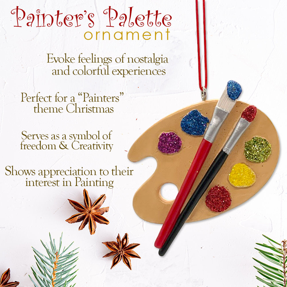 Painters Palette Resin Hanging Christmas Ornament - Size 3 in.