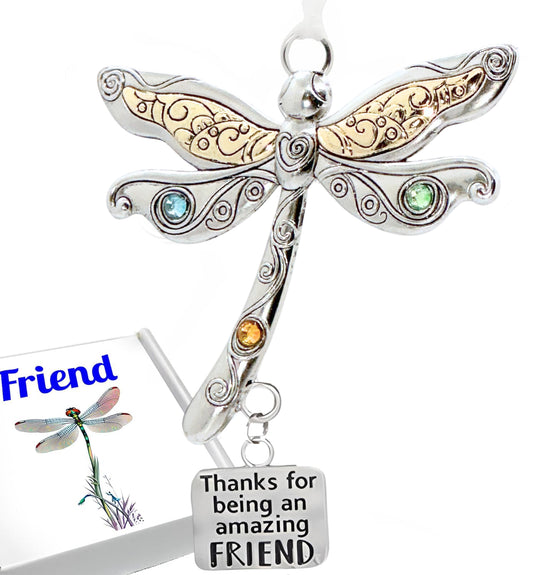 Elskandi Friend Ornament Thanks for Being an Amazing Friend Dragonfly Charm in a Gift Box