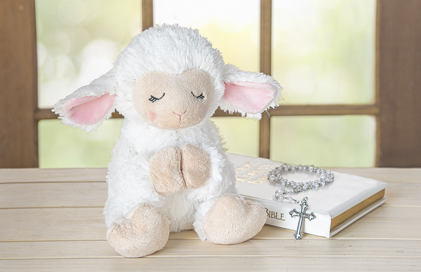 Blessed Plush Lamb with Rosary Set and Prayer Pamphlet