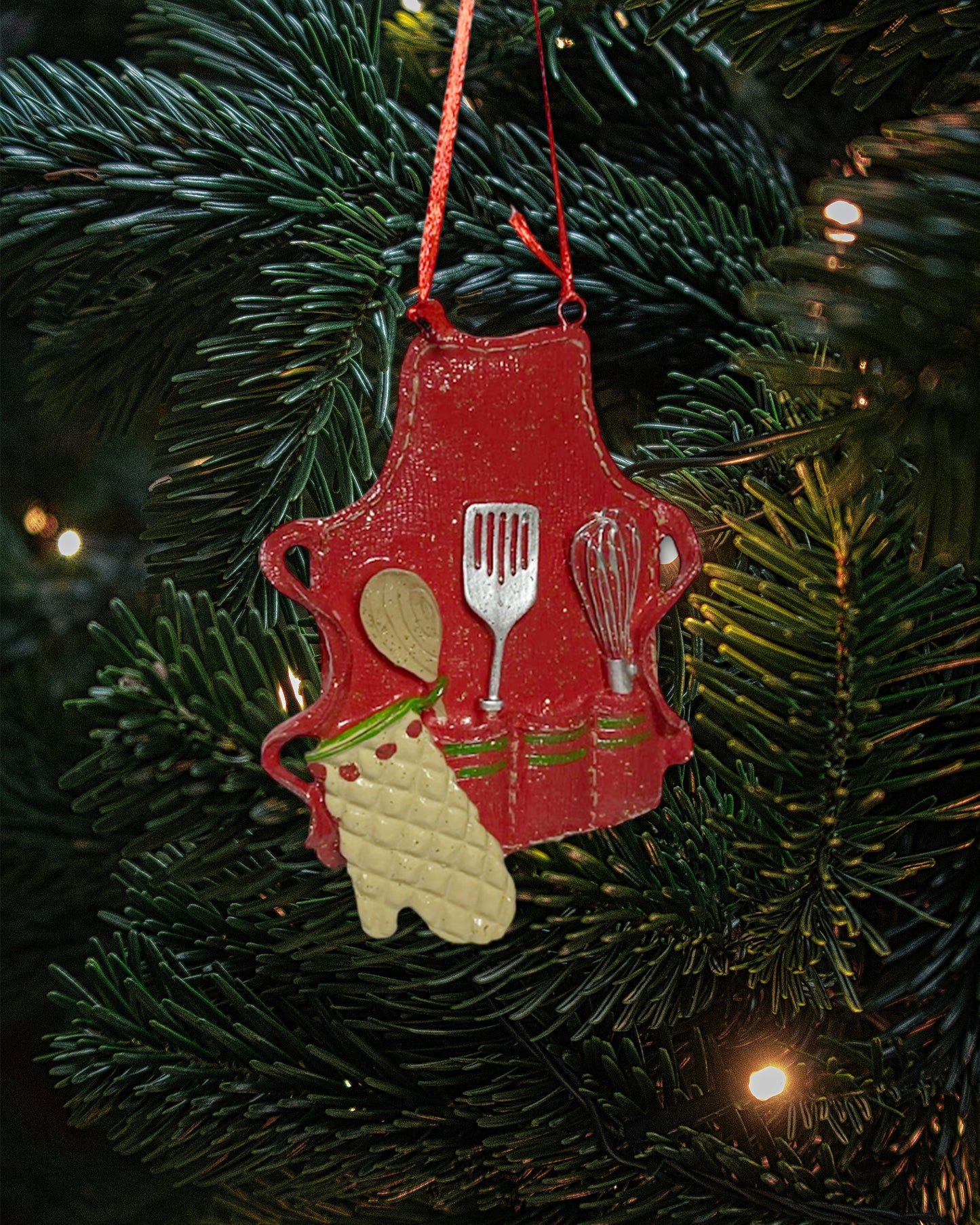 Pastry Chef Bakers Apron Ornament , Red, Medium