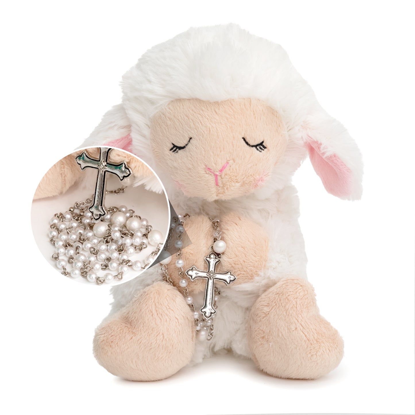 Blessed Plush Lamb with Rosary Set and Prayer Pamphlet